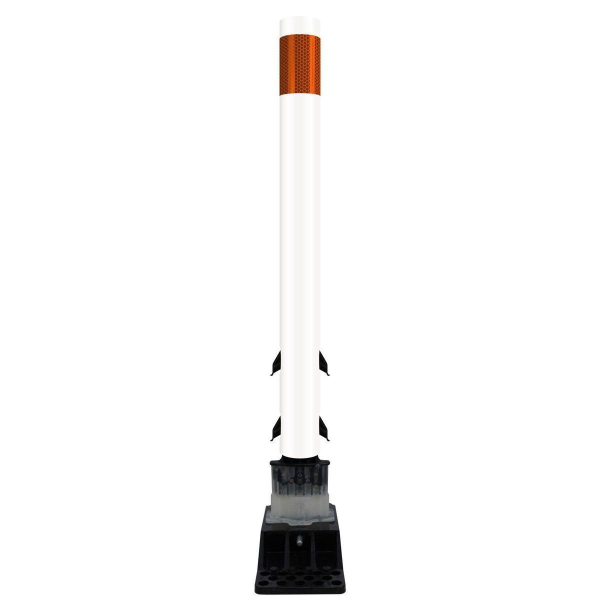FlexStake Center Line Surface Mount Base Traffic Delineator - White Tubular Post with Reflective Options - Crowd Control Warehouse