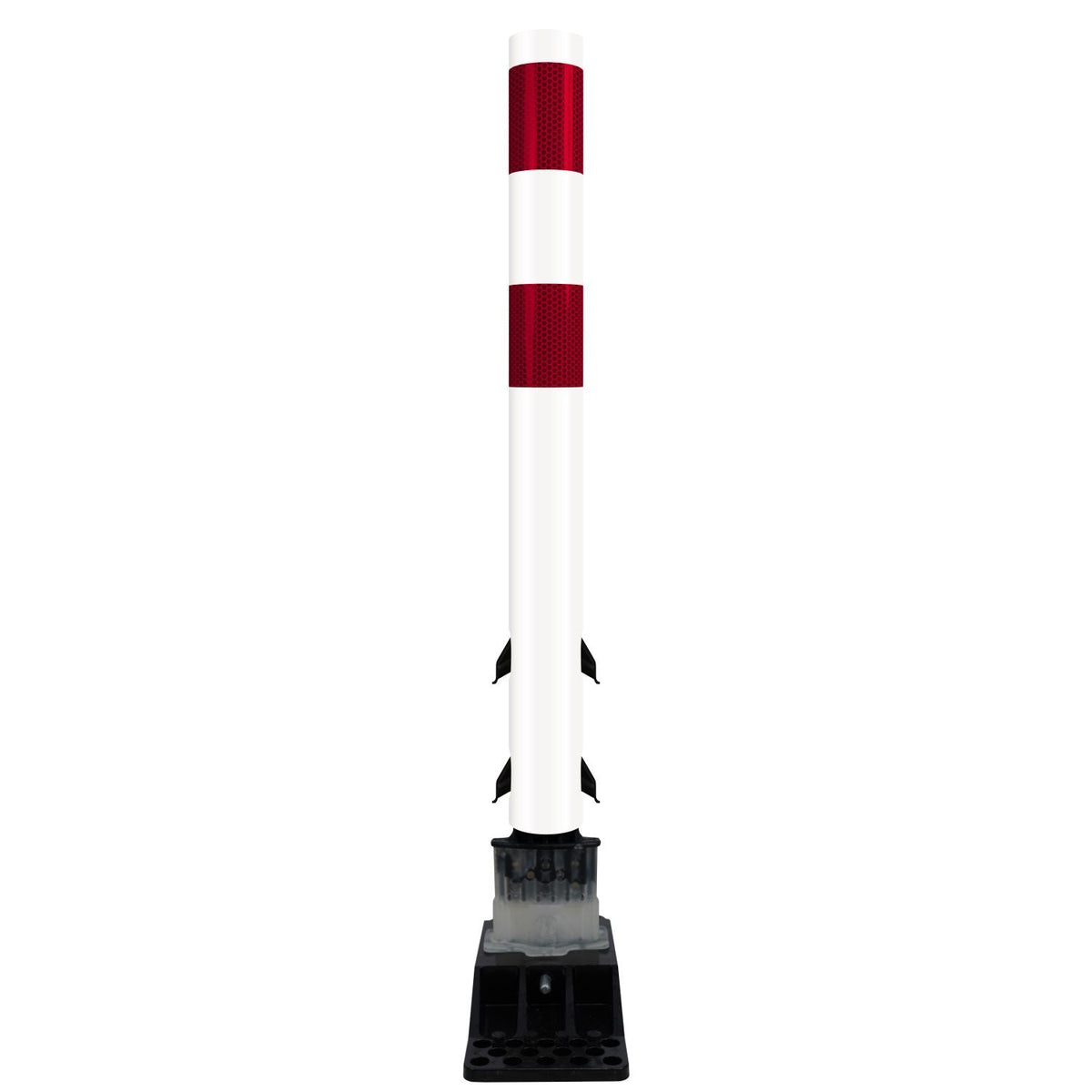 FlexStake Center Line Surface Mount Base Traffic Delineator - White Tubular Post with Reflective Options - Crowd Control Warehouse