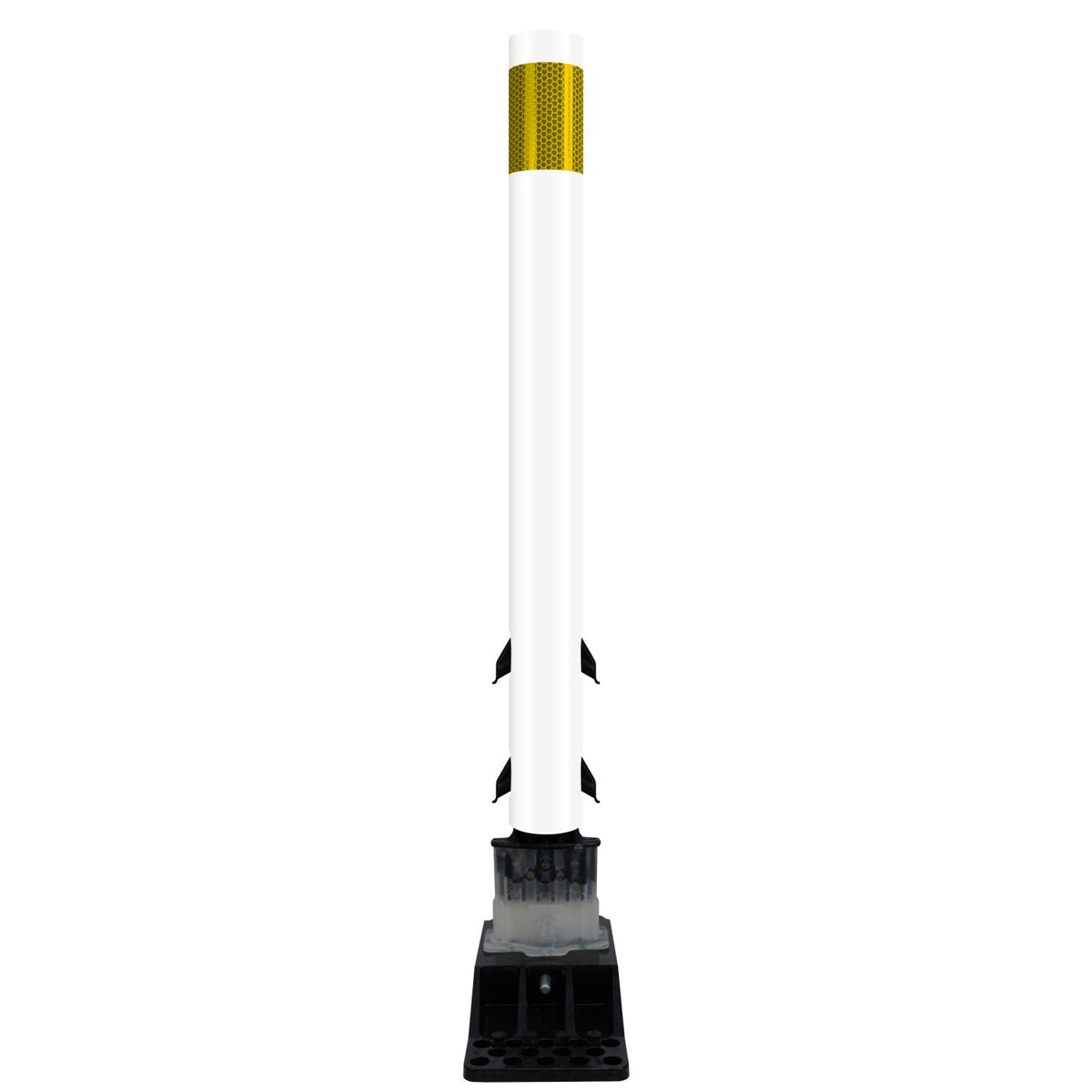 FlexStake Center Line Surface Mount Base Traffic Delineator - White Tubular Post with Reflective Options - Crowd Control Warehouse