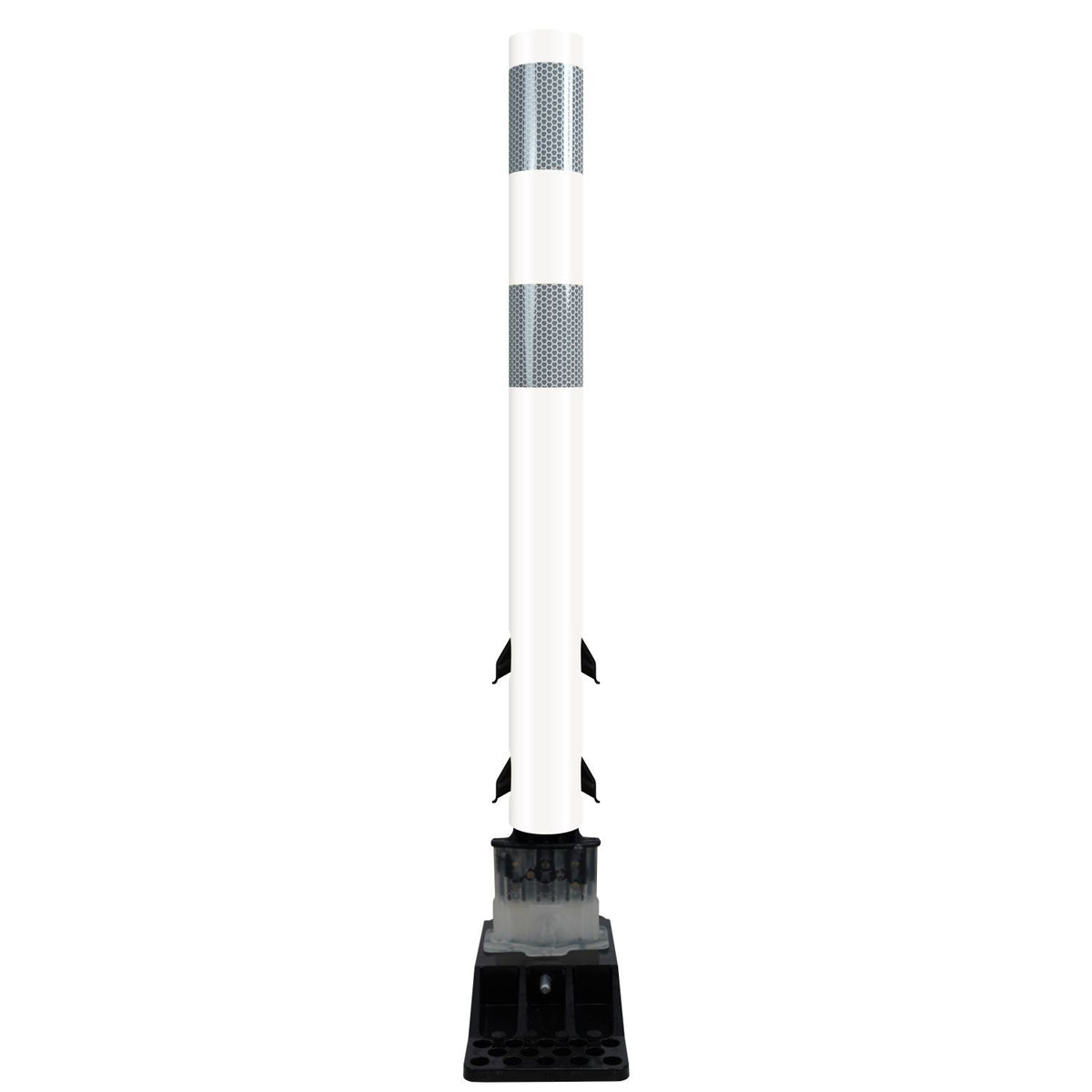 FlexStake Center Line Surface Mount Base Traffic Delineator - White Tubular Post with Reflective Options - Crowd Control Warehouse