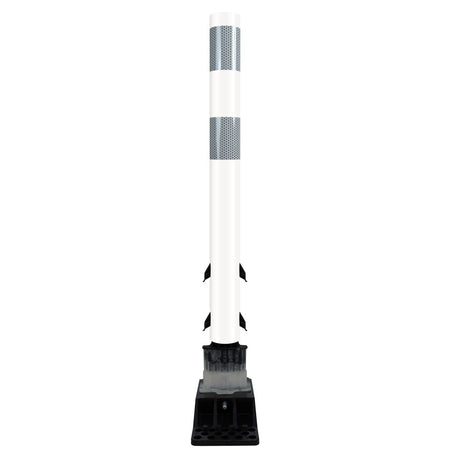 FlexStake Center Line Surface Mount Base Traffic Delineator - White Tubular Post with Reflective Options - Crowd Control Warehouse