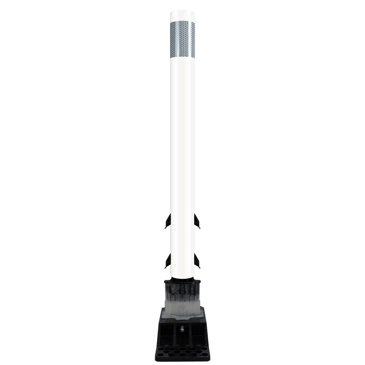 FlexStake Center Line Surface Mount Base Traffic Delineator - White Tubular Post with Reflective Options - Crowd Control Warehouse