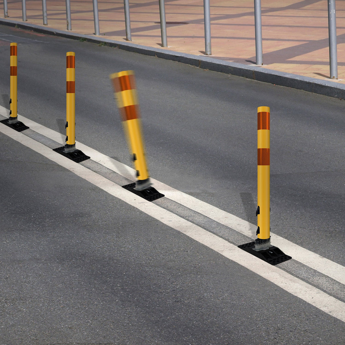 FlexStake Center Line Surface Mount Base Traffic Delineator - Yellow Tubular Post with Reflective Options - Crowd Control Warehouse