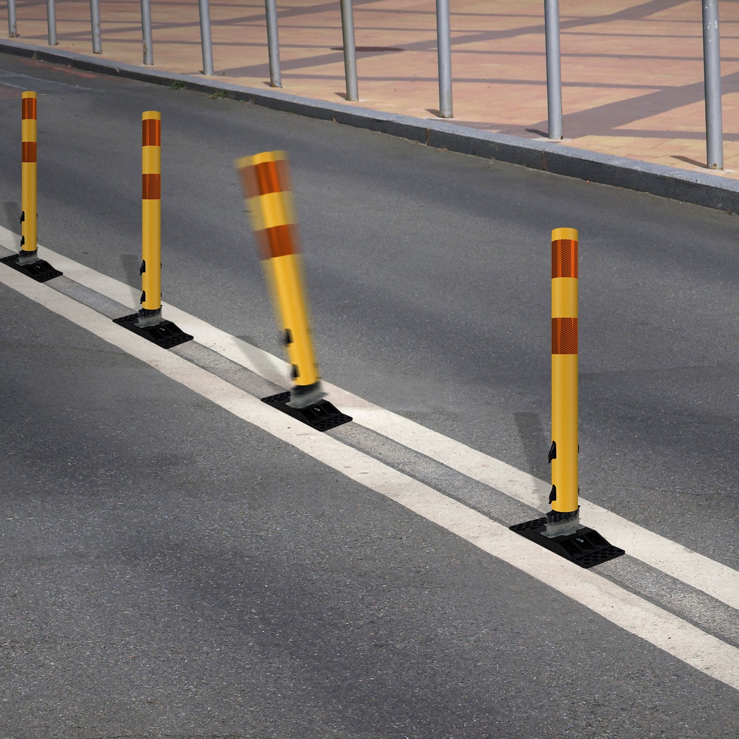 FlexStake Center Line Surface Mount Base Traffic Delineator - Yellow Tubular Post with Reflective Options - Crowd Control Warehouse