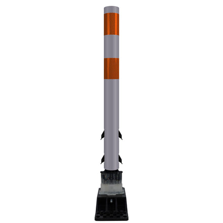 FlexStake Center Line Surface Mount Base Traffic Delineator - Gray Tubular Post with Reflective Options