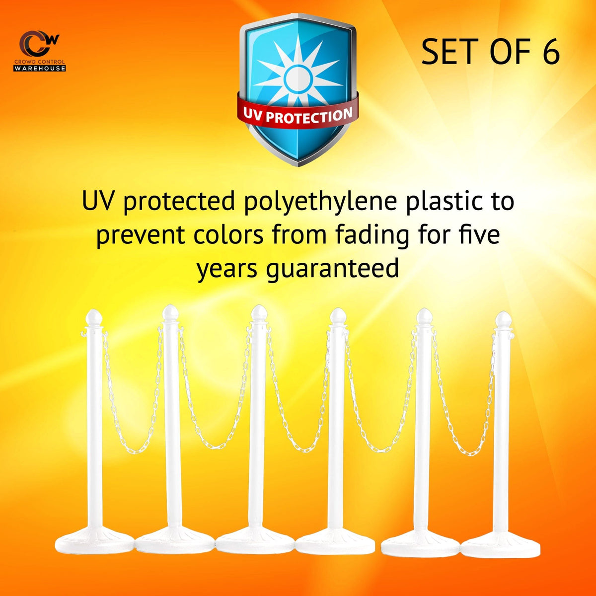 Medium Duty Plastic Stanchion Posts and Chain Kit with (6) Posts and 50 Ft. of Chain - Montour Line - Crowd Control Warehouse