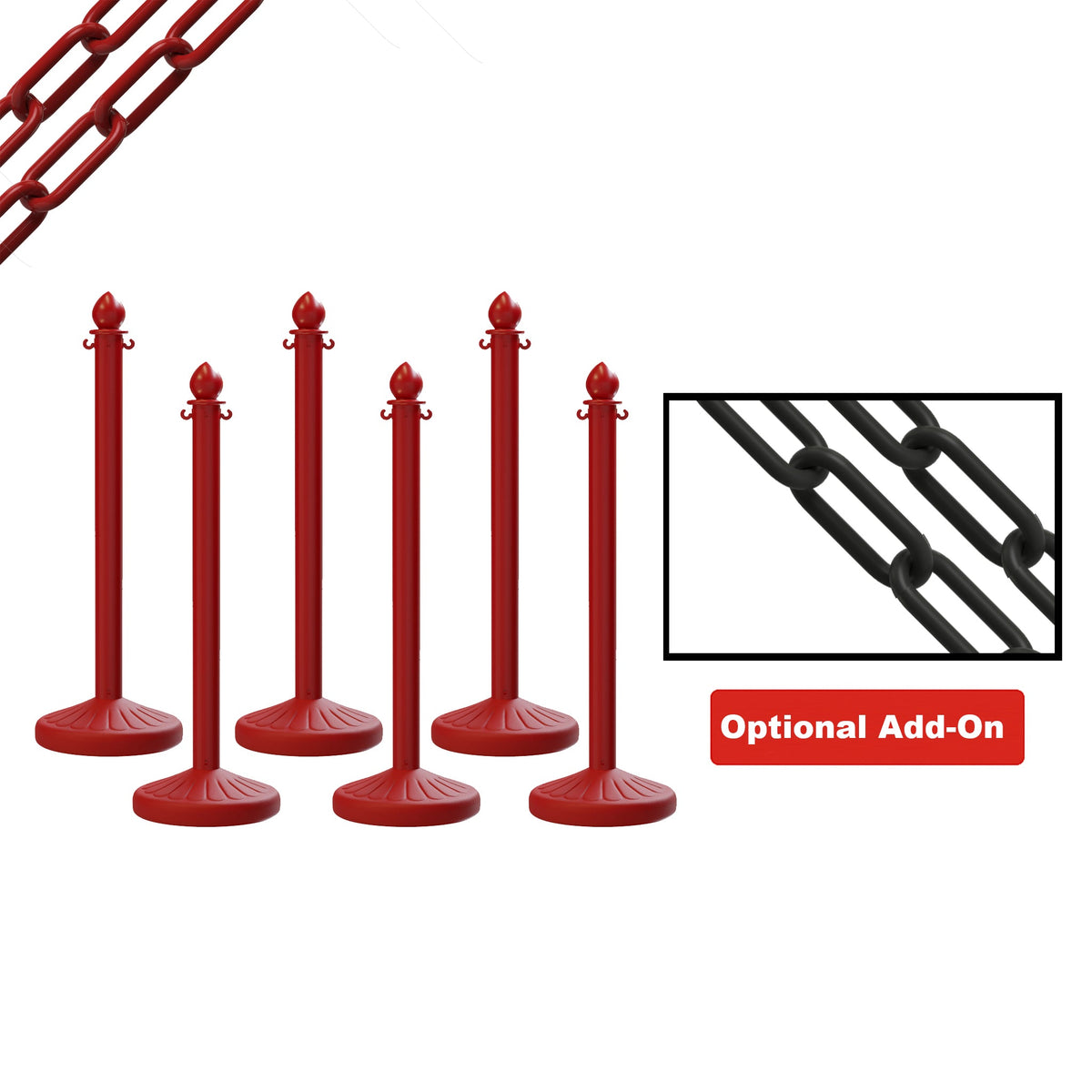 Medium Duty Plastic Stanchion Posts and Chain Kit with (6) Posts and 50 Ft. of Chain - Montour Line - Crowd Control Warehouse