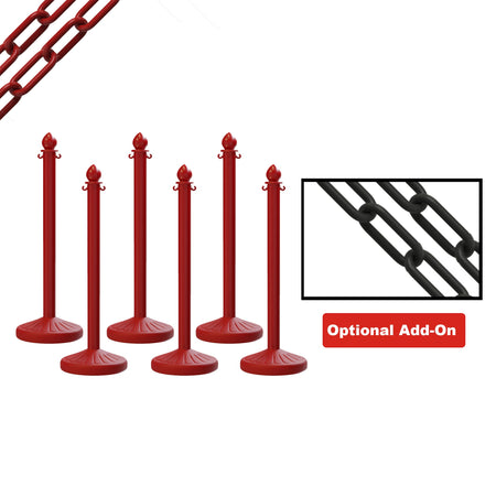 Medium Duty Plastic Stanchion Posts and Chain Kit with (6) Posts and 50 Ft. of Chain - Montour Line - Crowd Control Warehouse