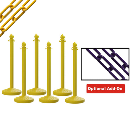 Medium Duty Plastic Stanchion Posts and Chain Kit with (6) Posts and 50 Ft. of Chain - Montour Line - Crowd Control Warehouse