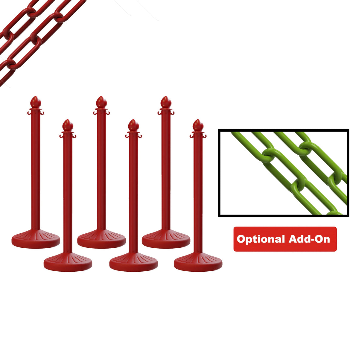 Medium Duty Plastic Stanchion Posts and Chain Kit with (6) Posts and 50 Ft. of Chain - Montour Line - Crowd Control Warehouse