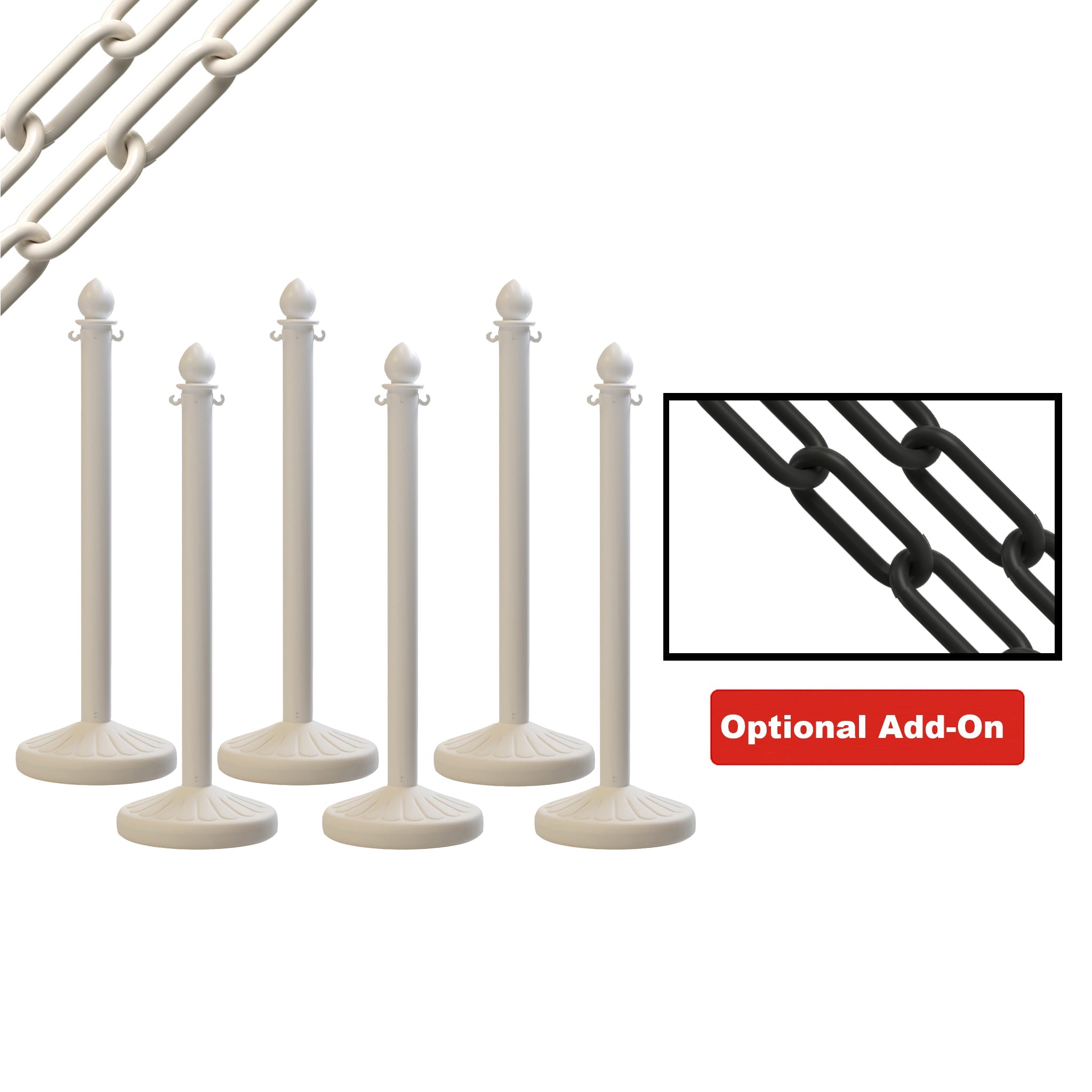 Medium Duty Plastic Stanchion Posts and Chain Kit with (6) Posts and 50 Ft. of Chain - Montour Line - Crowd Control Warehouse