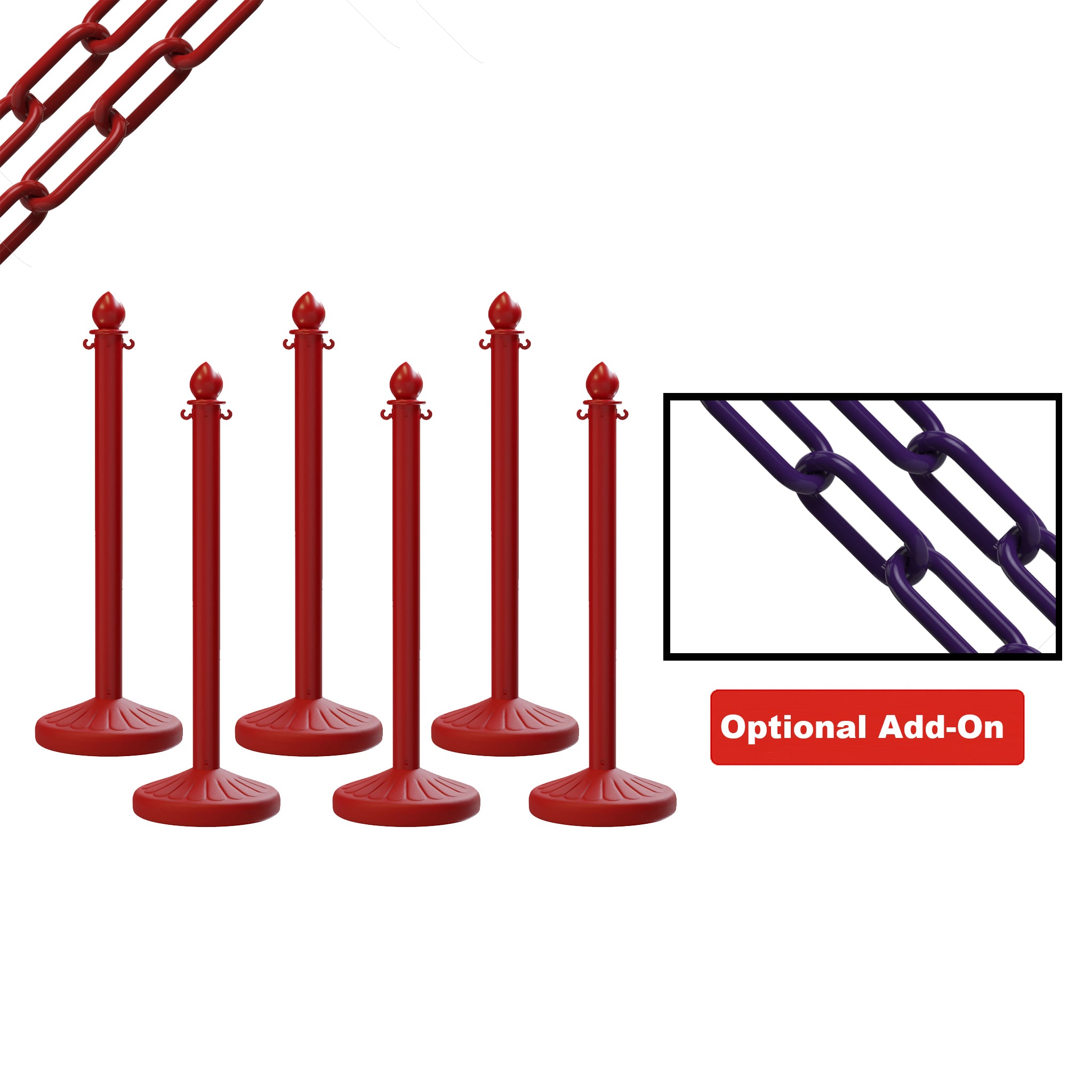 Medium Duty Plastic Stanchion Posts and Chain Kit with (6) Posts and 50 Ft. of Chain - Montour Line - Crowd Control Warehouse