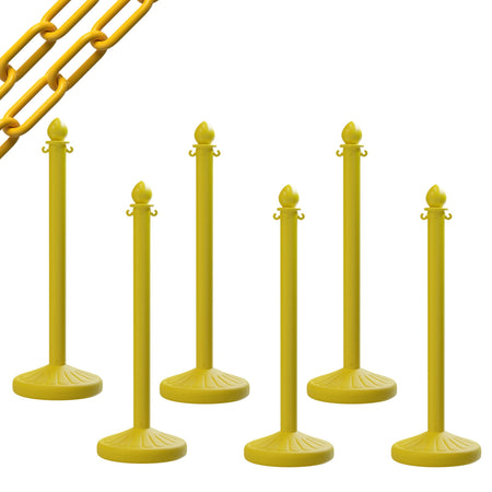 Medium Duty Plastic Stanchion Posts and Chain Kit with (6) Posts and 50 Ft. of Chain - Montour Line - Crowd Control Warehouse