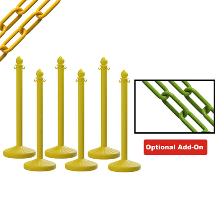 Medium Duty Plastic Stanchion Posts and Chain Kit with (6) Posts and 50 Ft. of Chain - Montour Line - Crowd Control Warehouse