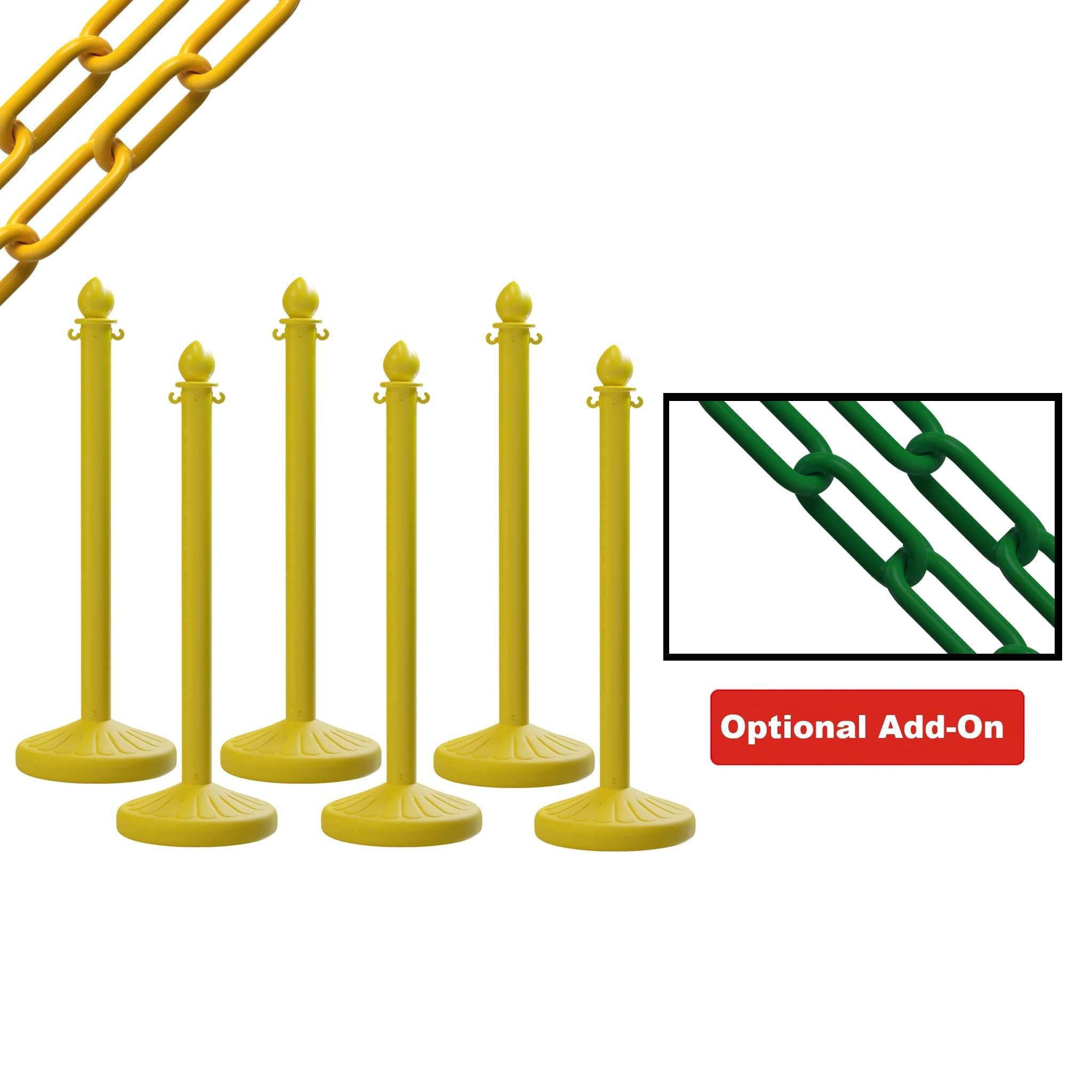 Medium Duty Plastic Stanchion Posts and Chain Kit with (6) Posts and 50 Ft. of Chain - Montour Line - Crowd Control Warehouse