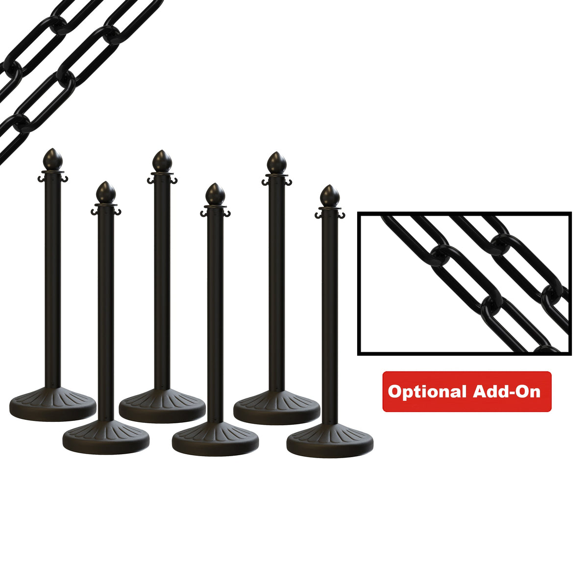 Medium Duty Plastic Stanchion Posts and Chain Kit with (6) Posts and 50 Ft. of Chain - Montour Line - Crowd Control Warehouse