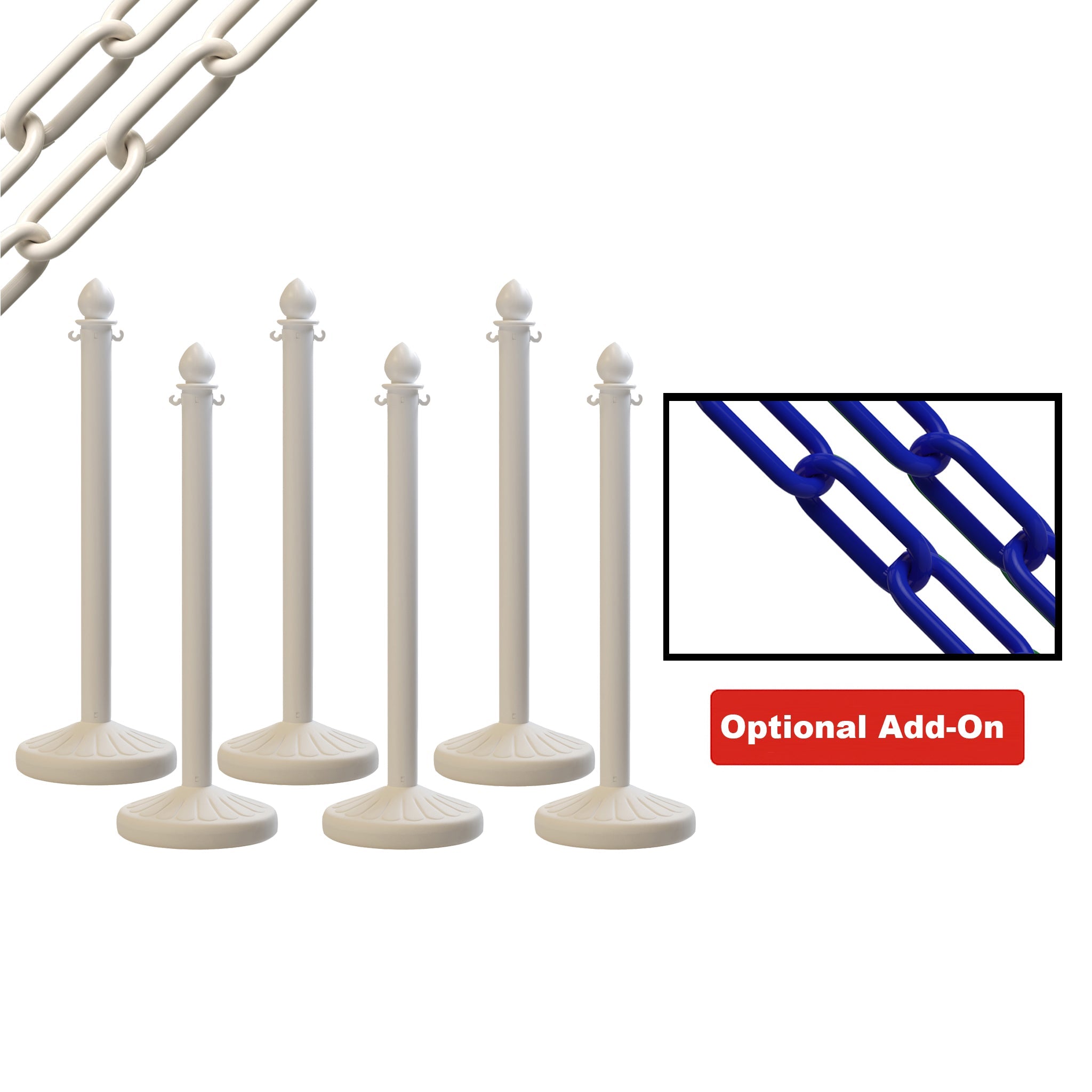 Medium Duty Plastic Stanchion Posts and Chain Kit with (6) Posts and 50 Ft. of Chain - Montour Line - Crowd Control Warehouse