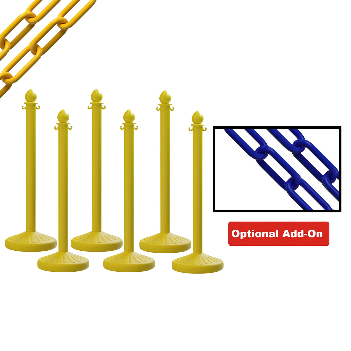 Medium Duty Plastic Stanchion Posts and Chain Kit with (6) Posts and 50 Ft. of Chain - Montour Line - Crowd Control Warehouse