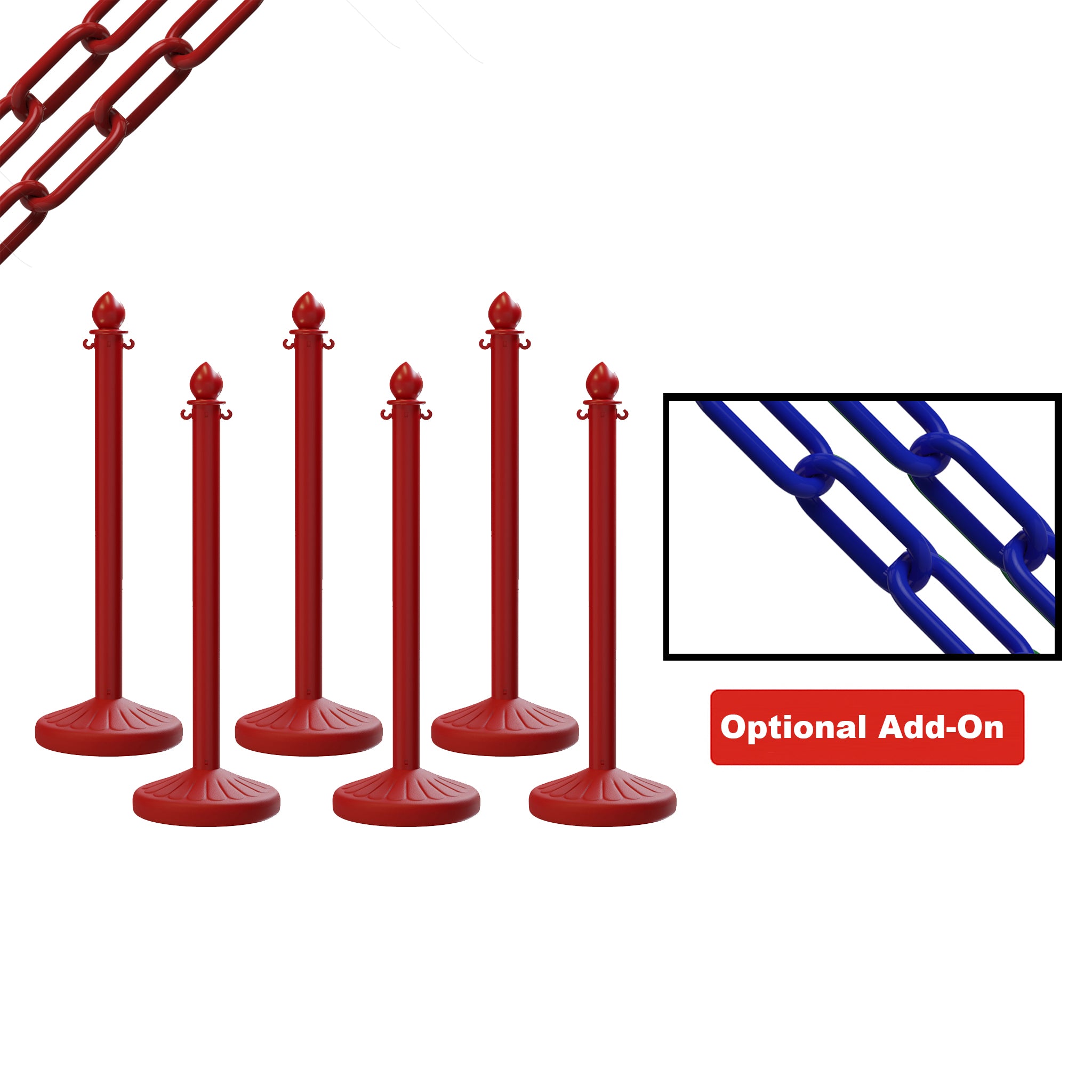 Medium Duty Plastic Stanchion Posts and Chain Kit with (6) Posts and 50 Ft. of Chain - Montour Line - Crowd Control Warehouse
