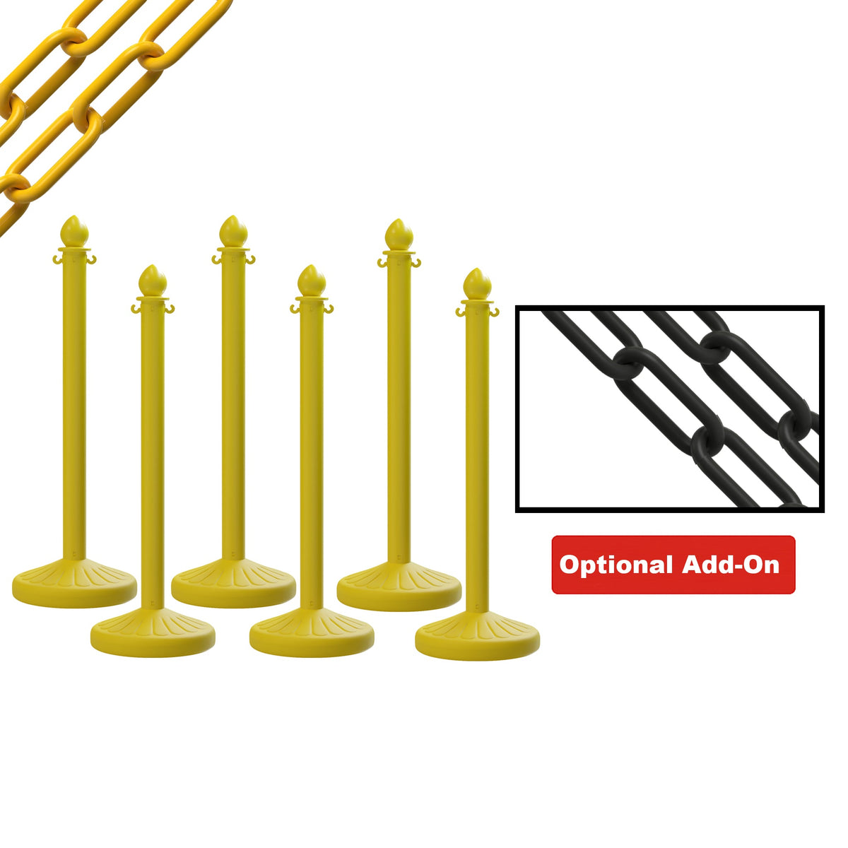 Medium Duty Plastic Stanchion Posts and Chain Kit with (6) Posts and 50 Ft. of Chain - Montour Line - Crowd Control Warehouse