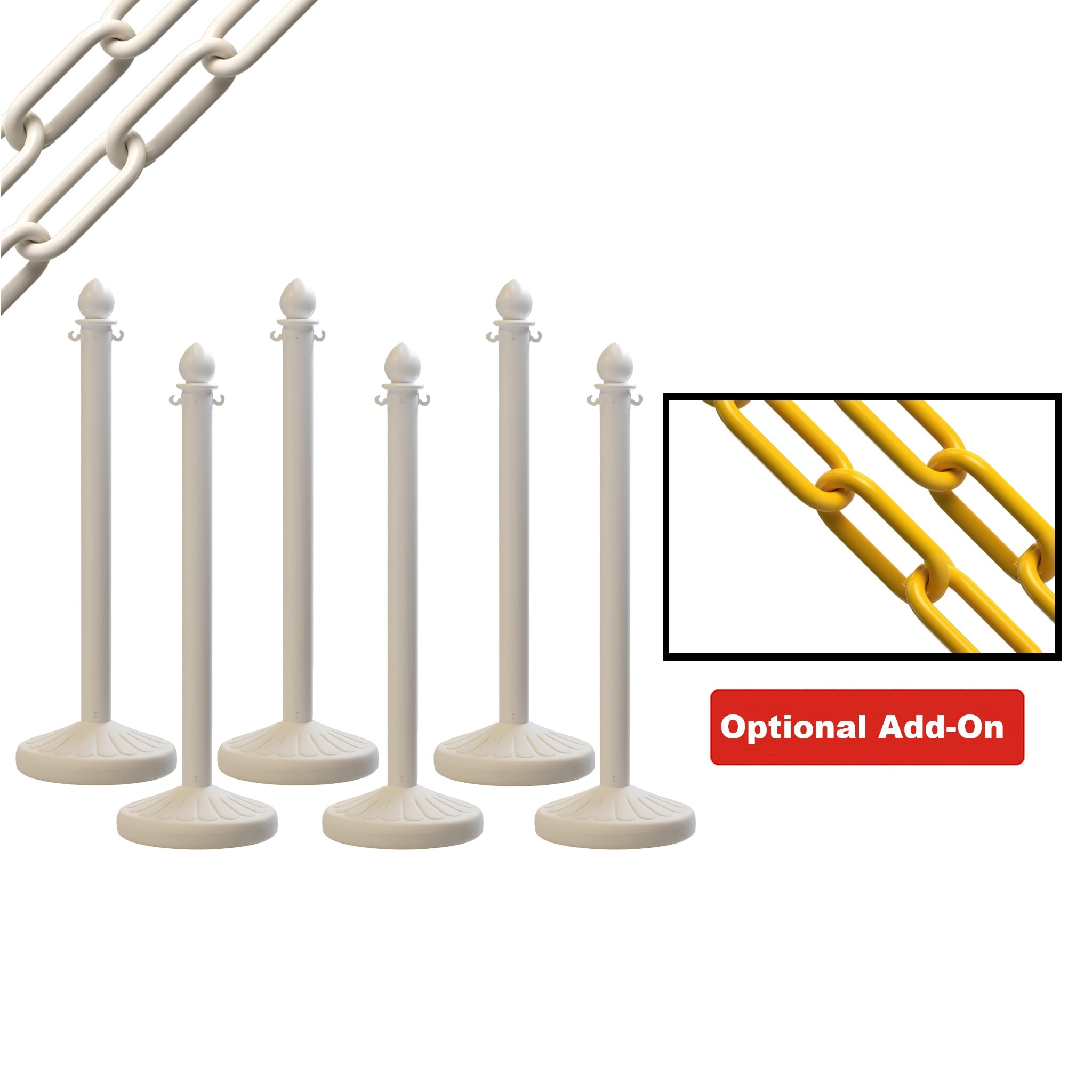 Medium Duty Plastic Stanchion Posts and Chain Kit with (6) Posts and 50 Ft. of Chain - Montour Line - Crowd Control Warehouse