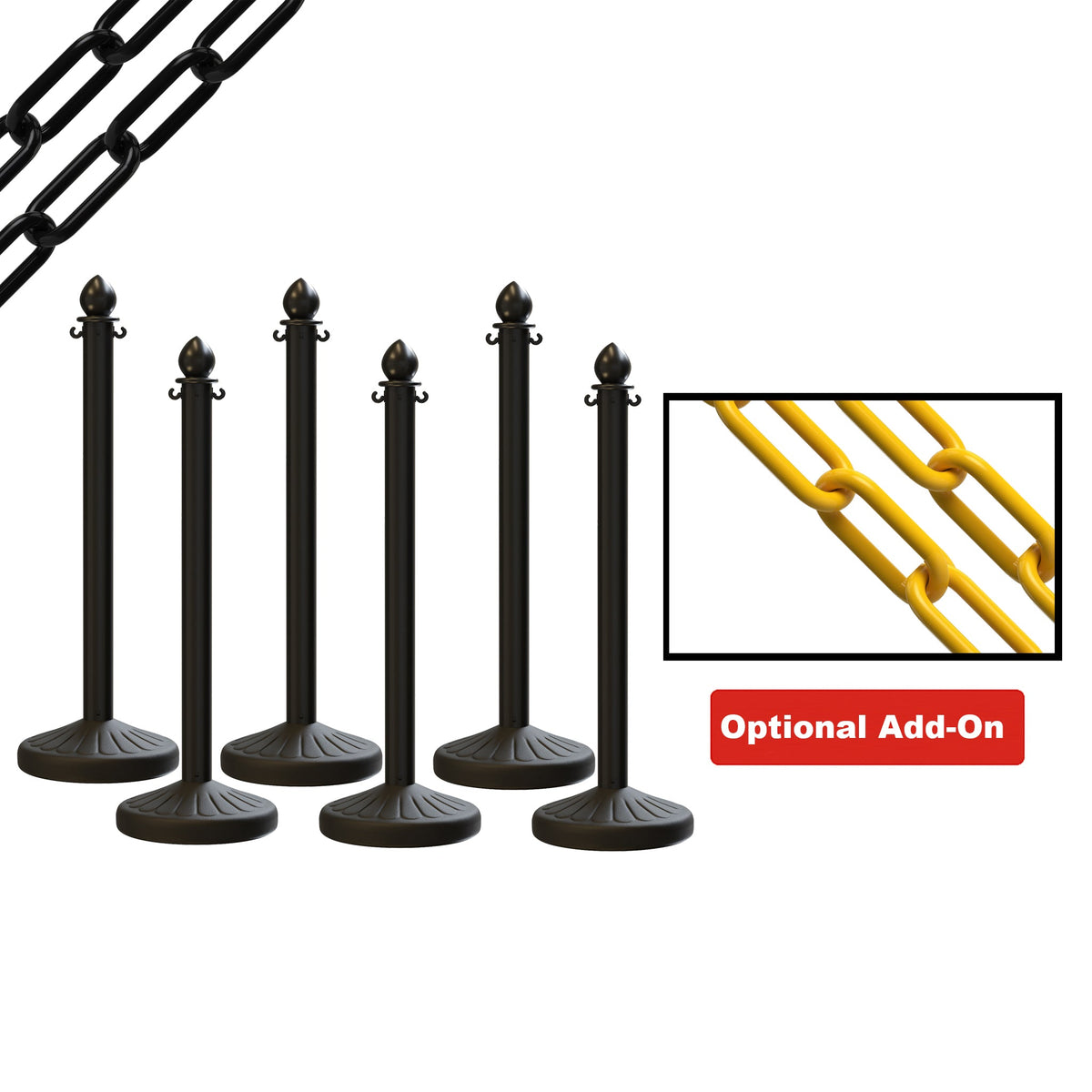 Medium Duty Plastic Stanchion Posts and Chain Kit with (6) Posts and 50 Ft. of Chain - Montour Line - Crowd Control Warehouse