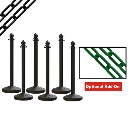 Medium Duty Plastic Stanchion Posts and Chain Kit with (6) Posts and 50 Ft. of Chain - Montour Line - Crowd Control Warehouse