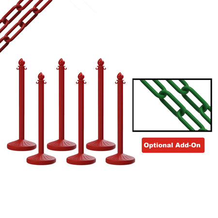 Medium Duty Plastic Stanchion Posts and Chain Kit with (6) Posts and 50 Ft. of Chain - Montour Line - Crowd Control Warehouse