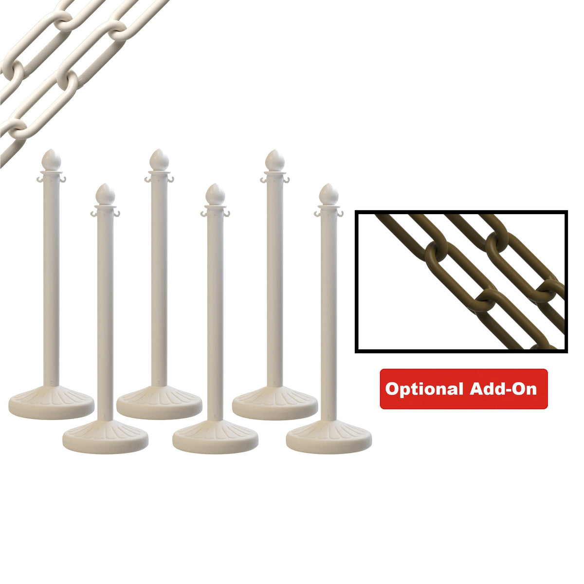 Medium Duty Plastic Stanchion Posts and Chain Kit with (6) Posts and 50 Ft. of Chain - Montour Line - Crowd Control Warehouse