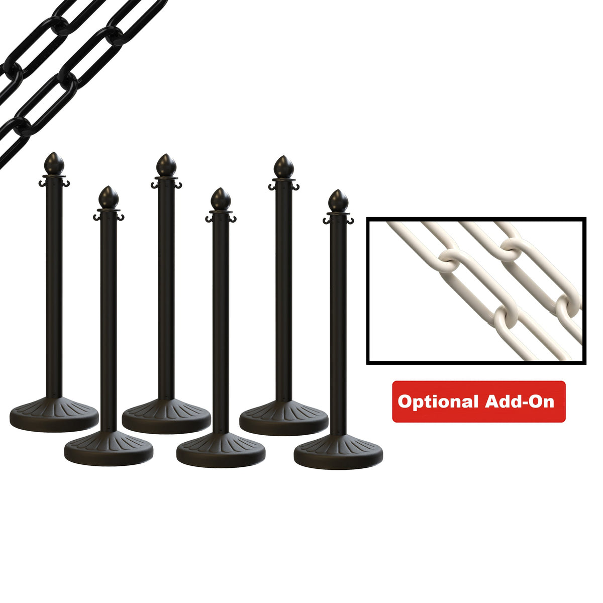 Medium Duty Plastic Stanchion Posts and Chain Kit with (6) Posts and 50 Ft. of Chain - Montour Line - Crowd Control Warehouse