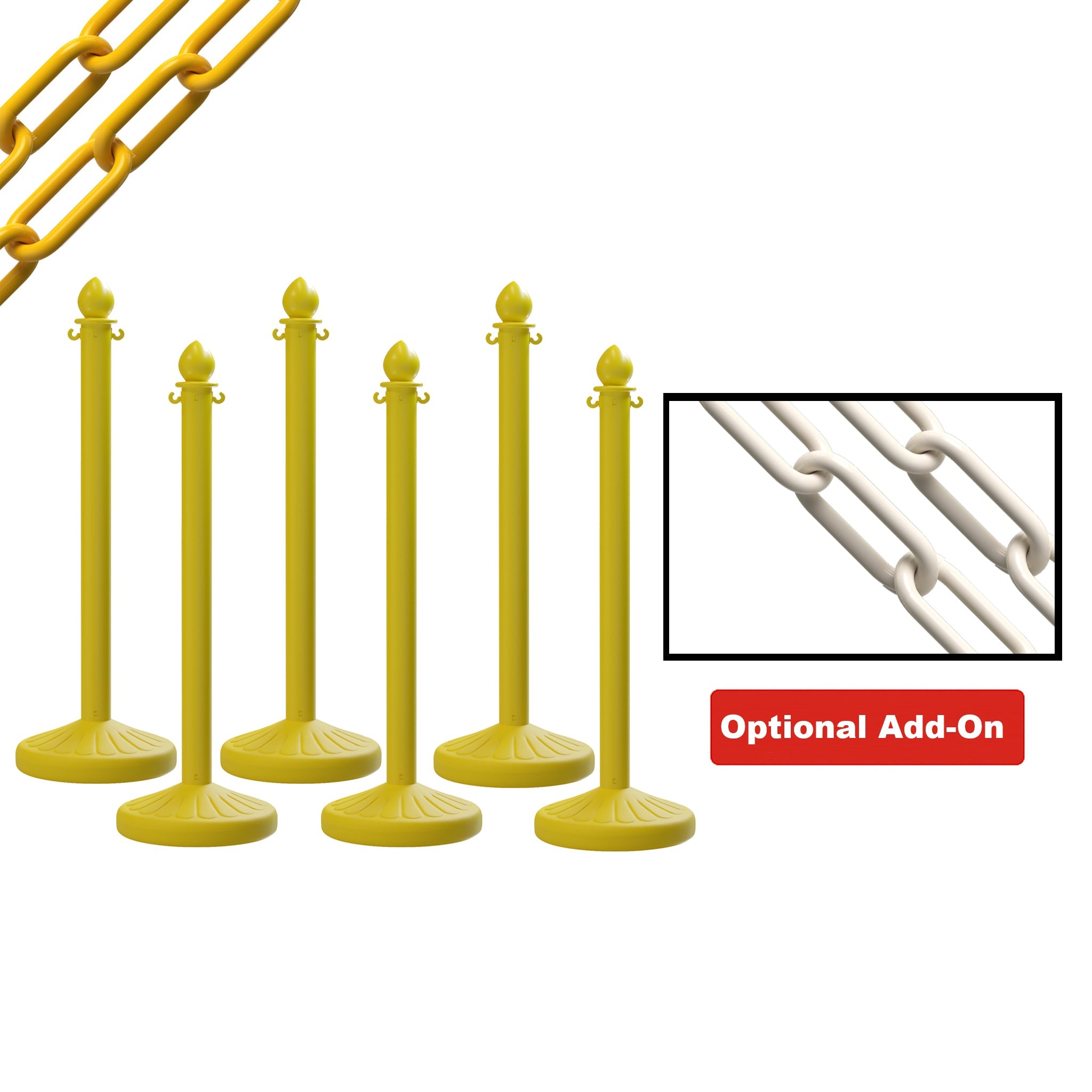 Medium Duty Plastic Stanchion Posts and Chain Kit with (6) Posts and 50 Ft. of Chain - Montour Line - Crowd Control Warehouse