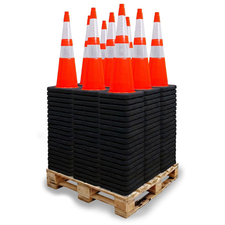 Pallet Bundle - 28" Slim Line Orange Traffic Cone - Black Base, 10 lbs - Crowd Control Warehouse