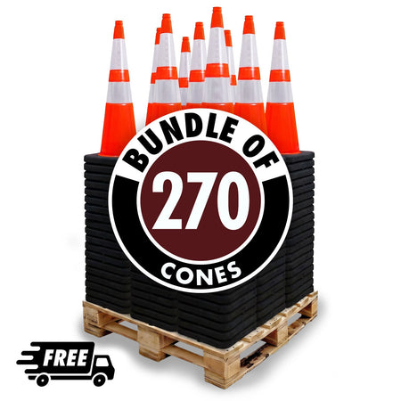 Pallet Bundle - 28" Slim Line Orange Traffic Cone - Black Base, 10 lbs - Crowd Control Warehouse