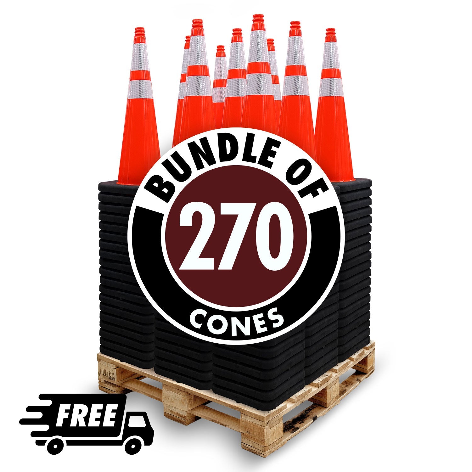 Pallet Bundle - 28" Slim Line Orange Traffic Cone with Gorilla Grip Handle - Black Base, 10 lbs - Crowd Control Warehouse