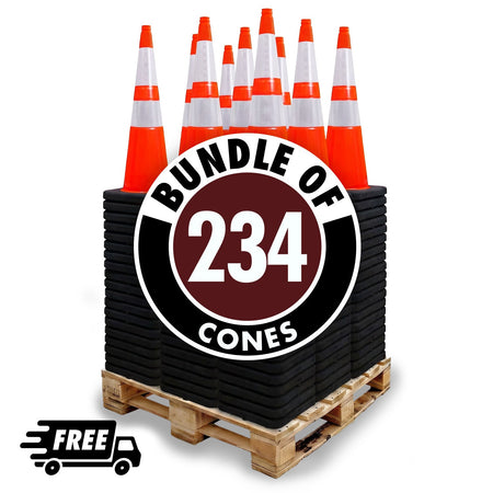 Pallet Bundle - 36" Orange Traffic Cone - Black Base, 10 lbs - Crowd Control Warehouse
