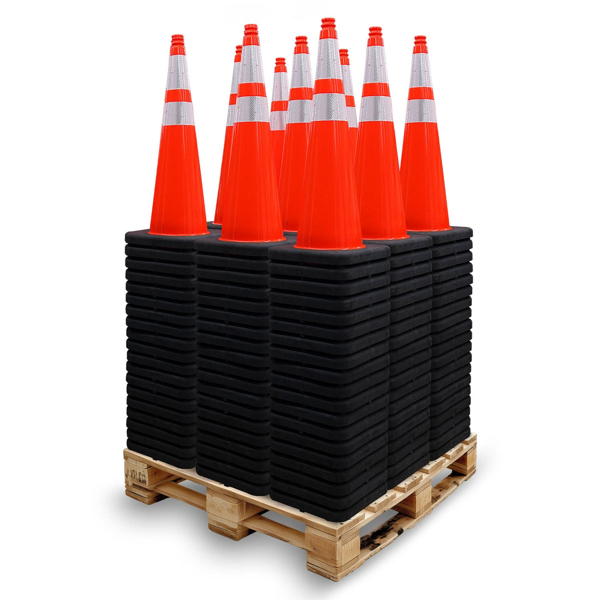 Pallet Bundle - 36" Orange Traffic Cone with Gorilla Grip Handle - Black Base, 10 lbs - Crowd Control Warehouse