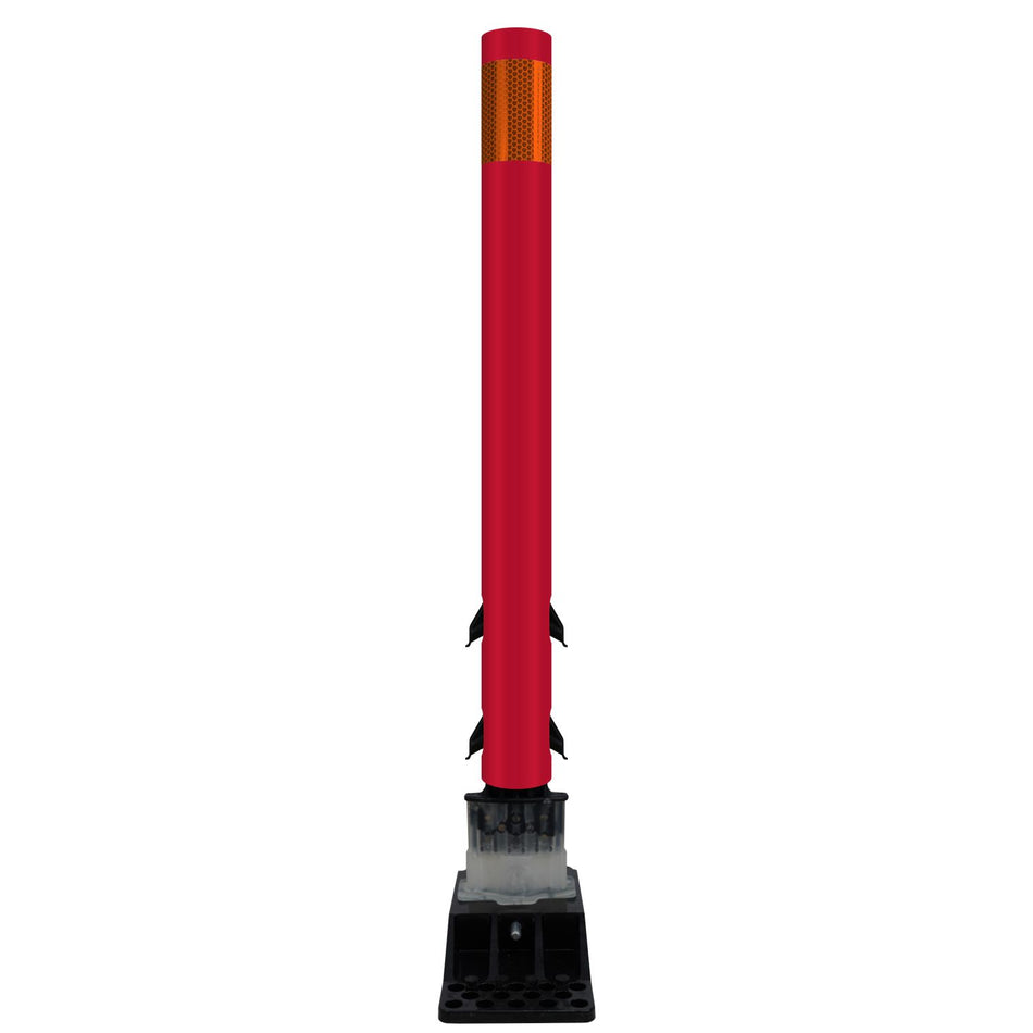 FlexStake Center Line Surface Mount Base Traffic Delineator - Red Tubular Post with Reflective Options