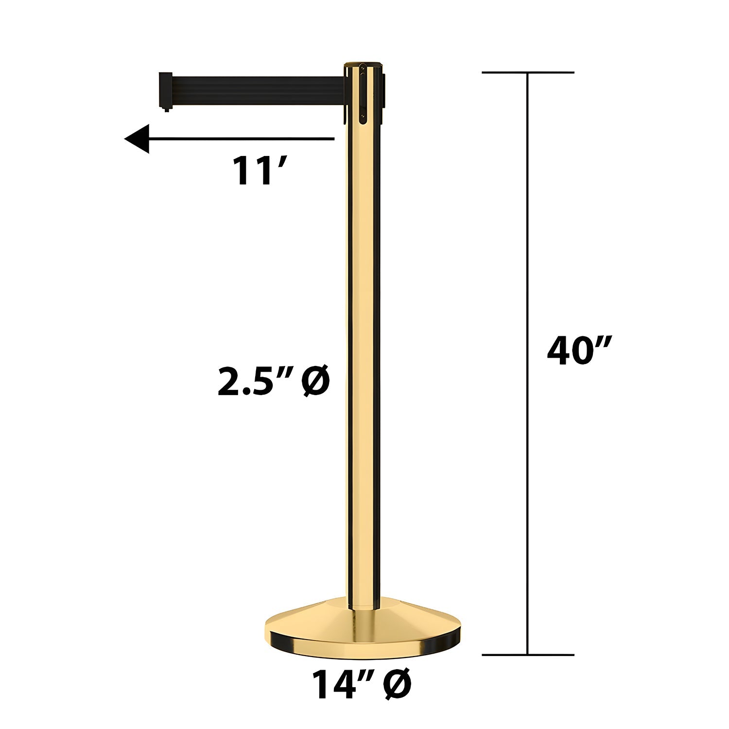 Retractable Belt Barrier Stanchion - Polished Brass Post, 7.5 - 13 Ft. Belt | CCW Series RBB - 100 - Crowd Control Warehouse