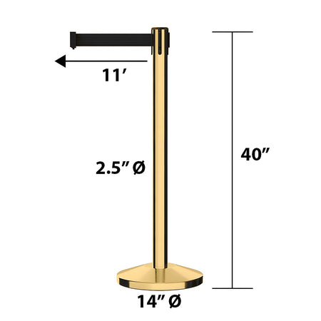 Retractable Belt Barrier Stanchion - Polished Brass Post, 7.5 - 13 Ft. Belt | CCW Series RBB - 100 - Crowd Control Warehouse