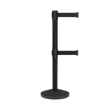 Retractable Dual Belt Barrier Stanchion, Black Post, 7.5 Ft. Belt - Montour Line MLine 630D - Crowd Control Warehouse
