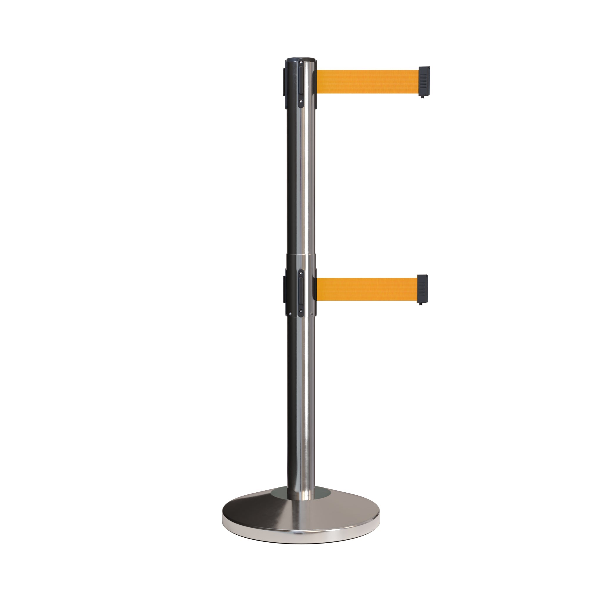 Retractable Dual Belt Barrier Stanchion, Black Post, 7.5 Ft. Belt - Montour Line MLine 630D - Crowd Control Warehouse