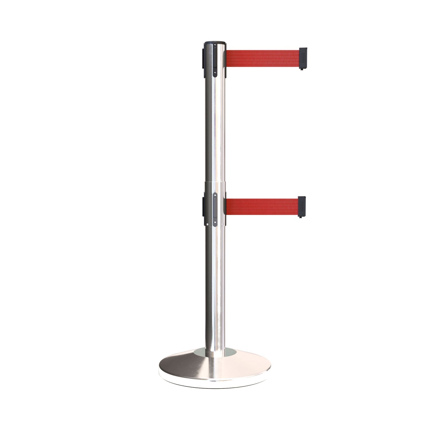 Retractable Dual Belt Barrier Stanchion, Black Post, 7.5 Ft. Belt - Montour Line MLine 630D - Crowd Control Warehouse