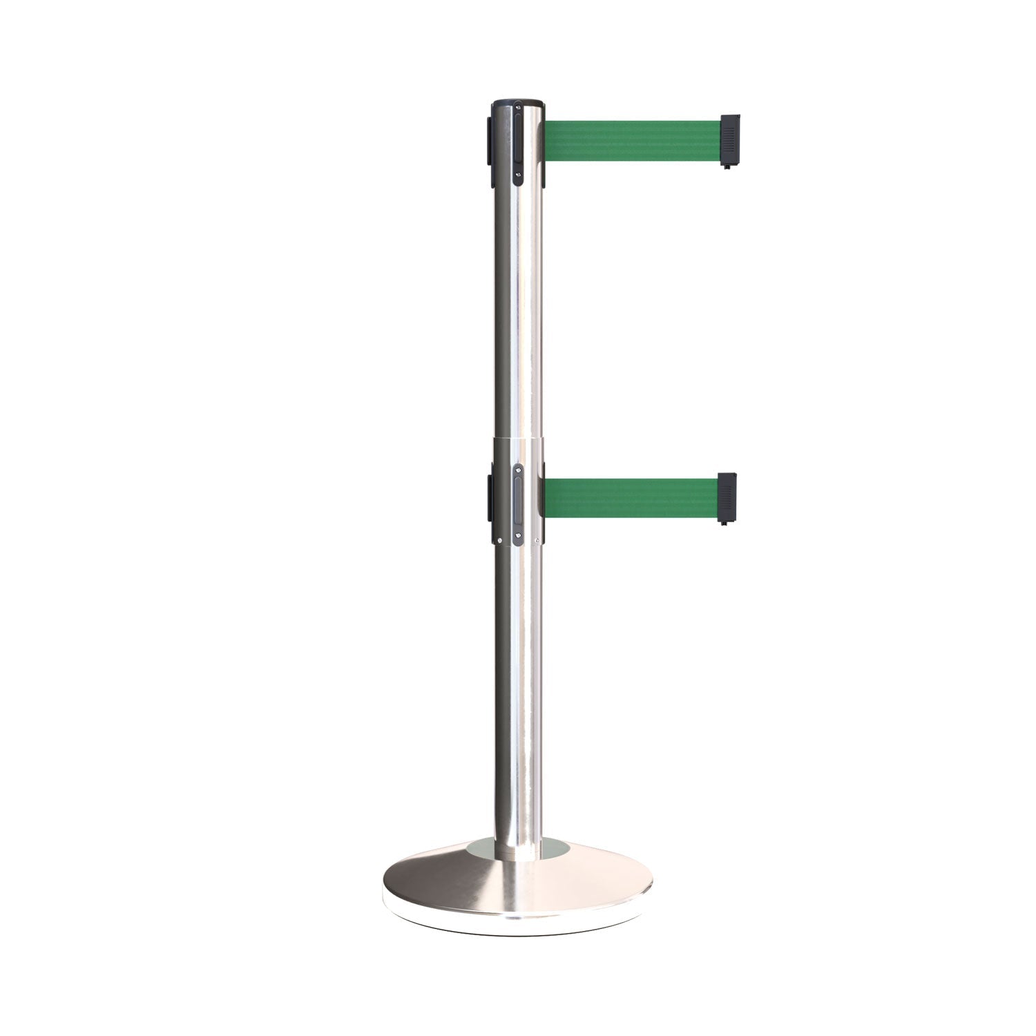 Retractable Dual Belt Barrier Stanchion, Black Post, 7.5 Ft. Belt - Montour Line MLine 630D - Crowd Control Warehouse