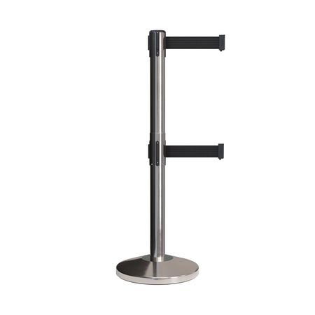 Retractable Dual Belt Barrier Stanchion, Black Post, 7.5 Ft. Belt - Montour Line MLine 630D - Crowd Control Warehouse