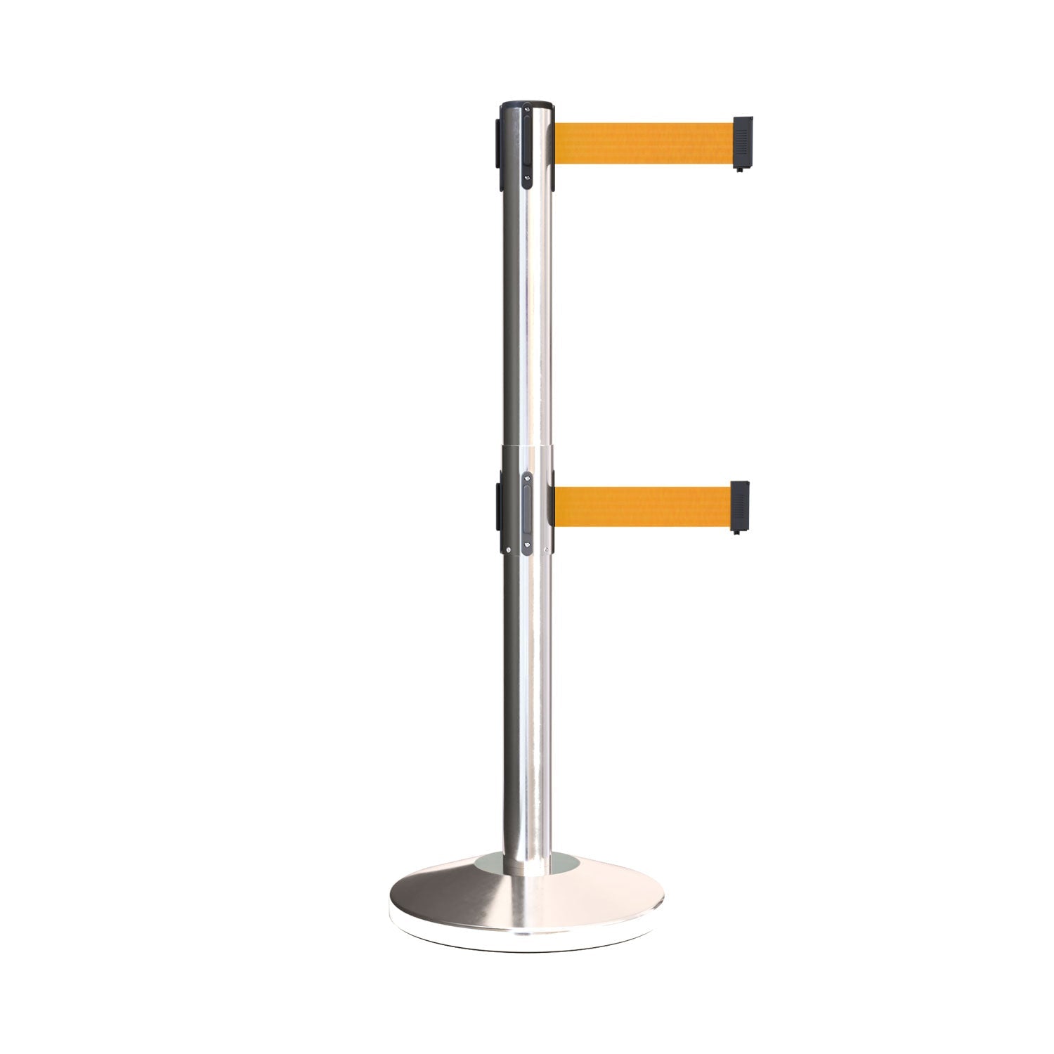 Retractable Dual Belt Barrier Stanchion, Black Post, 7.5 Ft. Belt - Montour Line MLine 630D - Crowd Control Warehouse