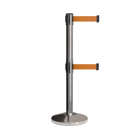Retractable Dual Belt Barrier Stanchion, Black Post, 7.5 Ft. Belt - Montour Line MLine 630D - Crowd Control Warehouse