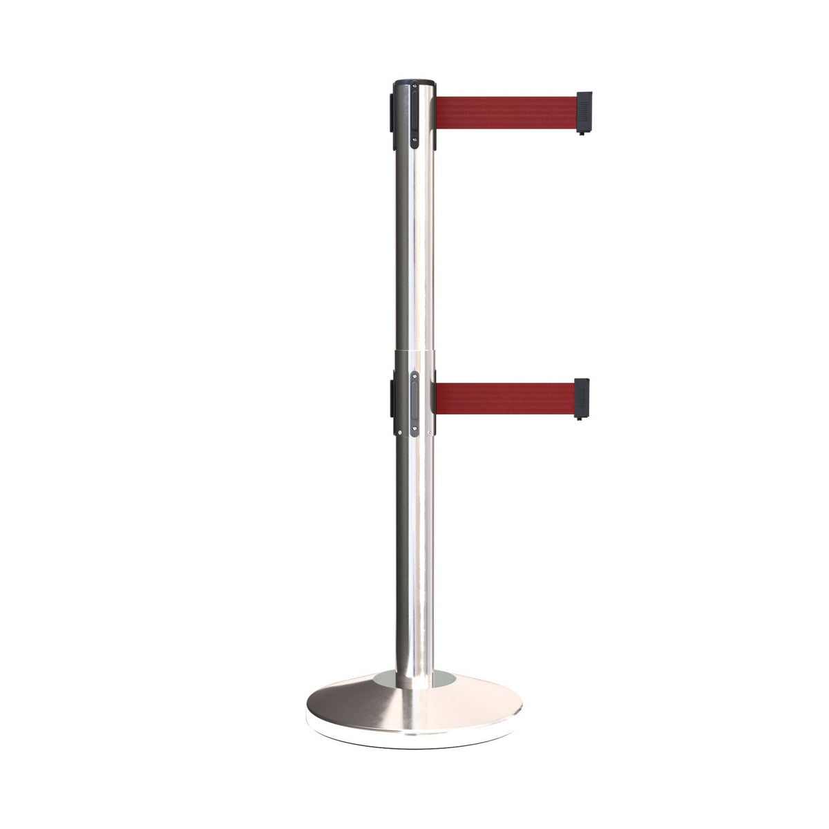 Retractable Dual Belt Barrier Stanchion, Black Post, 7.5 Ft. Belt - Montour Line MLine 630D - Crowd Control Warehouse