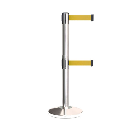 Retractable Dual Belt Barrier Stanchion, Black Post, 7.5 Ft. Belt - Montour Line MLine 630D - Crowd Control Warehouse