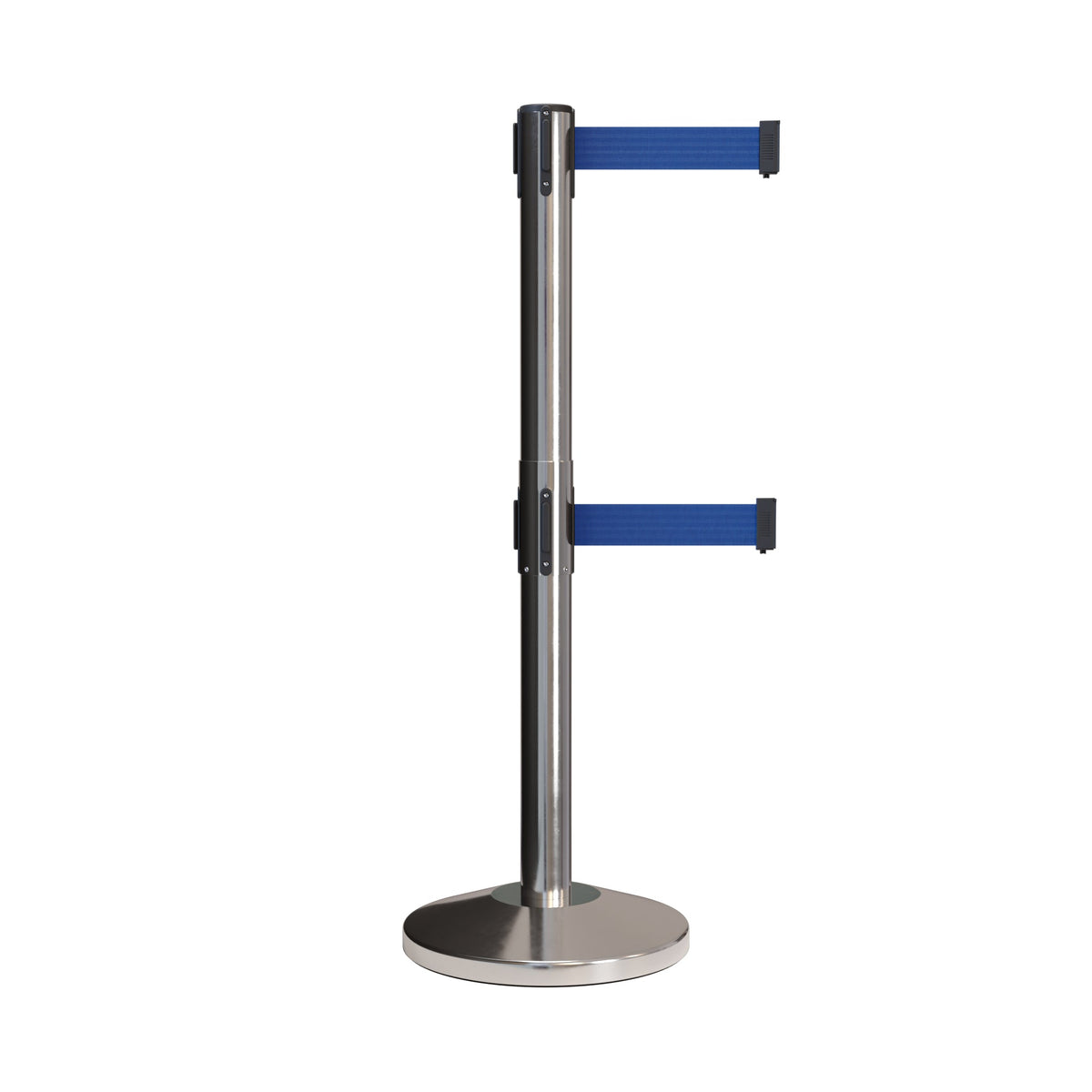 Retractable Dual Belt Barrier Stanchion, Black Post, 7.5 Ft. Belt - Montour Line MLine 630D - Crowd Control Warehouse