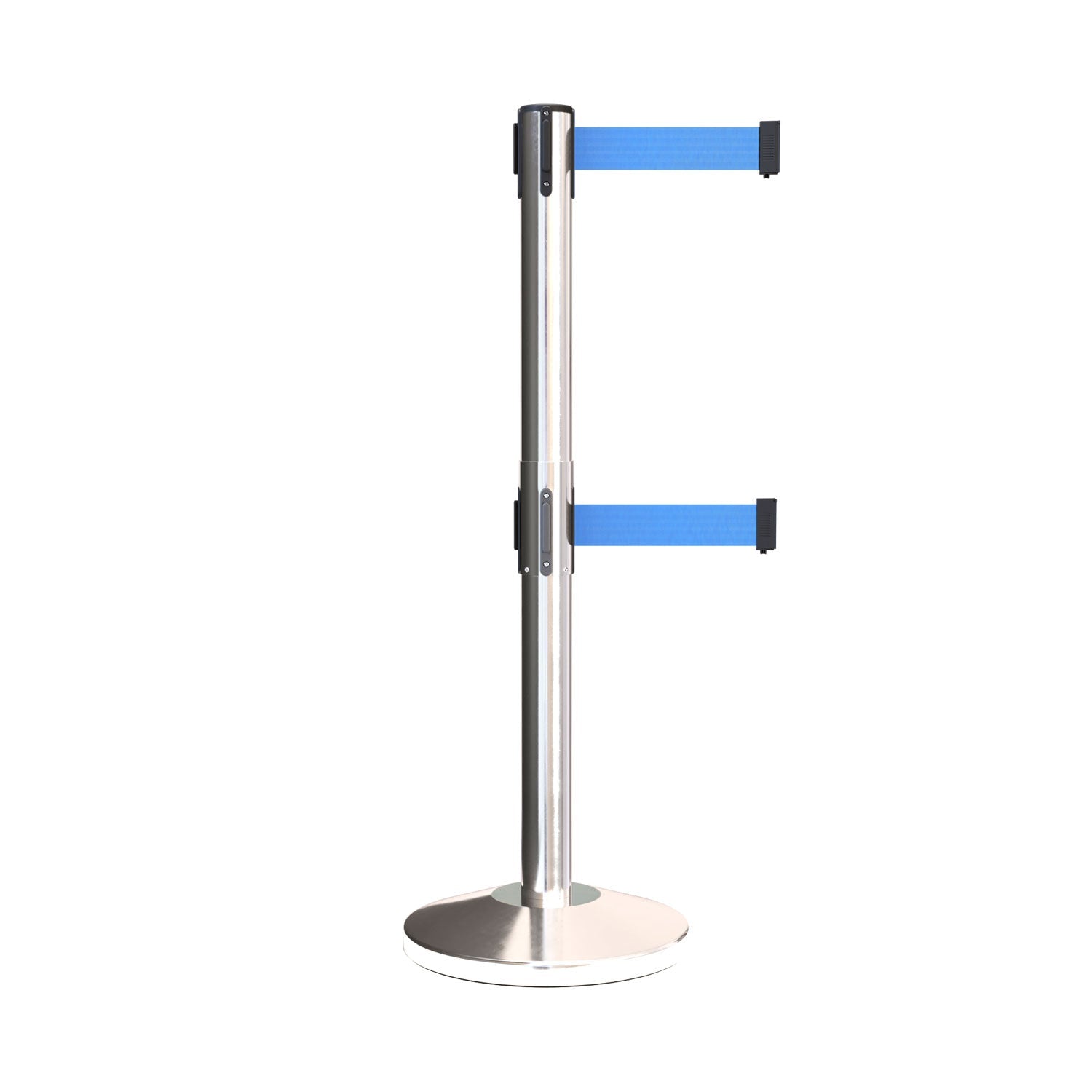 Retractable Dual Belt Barrier Stanchion, Black Post, 7.5 Ft. Belt - Montour Line MLine 630D - Crowd Control Warehouse
